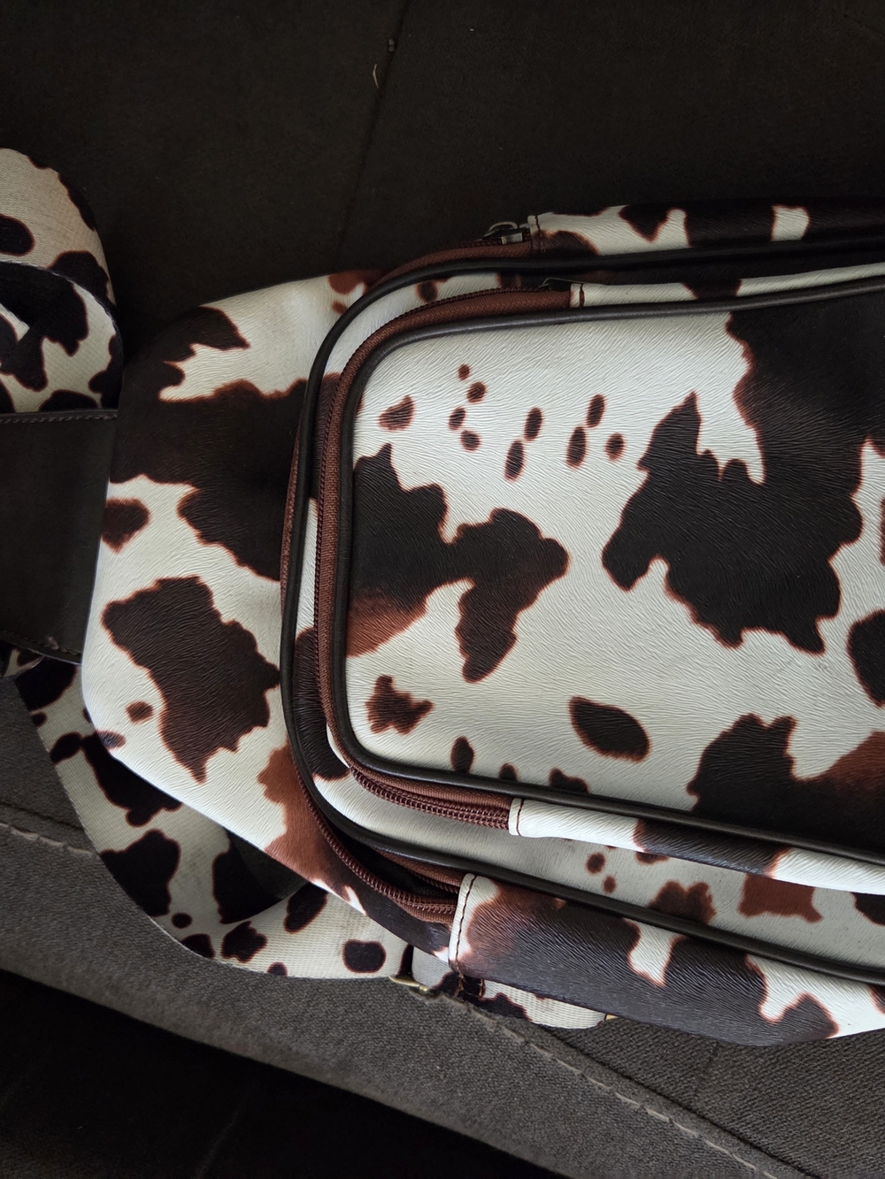 Cowhide-Print Brown and White Crossbody Bag